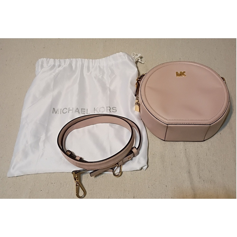 Michael Kors Delancey Canteen Crossbody Bag Pink Leather Gold Hardware Round